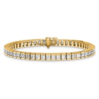 14K Yellow Gold 10 Carat Lab Grown Diamond VS+ F+ Complete Princess Bezel Set Tennis Bracelet view 3