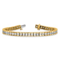 14K Yellow Gold 10 Carat Lab Grown Diamond VS+ F+ Complete Princess Bezel Set Tennis Bracelet view 5