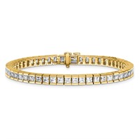 14K Yellow Gold 10 Carat Lab Grown Diamond VS SI+ G+ Complete Princess Bezel Set Tennis Bracelet view 5