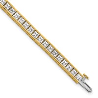 14K Yellow Gold 10 Carat Lab Grown Diamond VS SI+ G+ Complete Princess Bezel Set Tennis Bracelet view 1