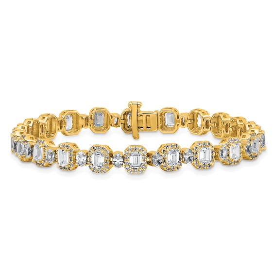 Gold Lab Grown Diamond Emerald and Round Tennis Bracelets