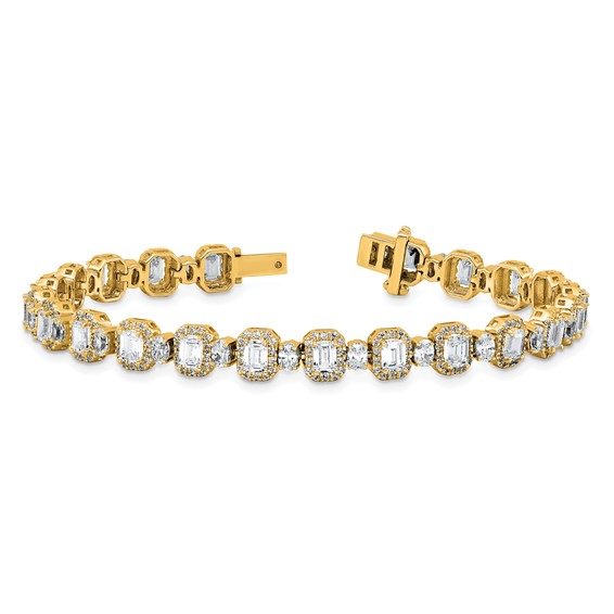 Gold Lab Grown Diamond Emerald and Round Tennis Bracelets