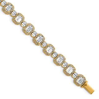 Gold Lab Grown Diamond Emerald and Round Tennis Bracelets