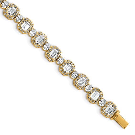 Gold Lab Grown Diamond Emerald and Round Tennis Bracelets