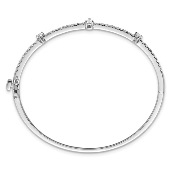 14k White Gold 1 1/4 carat Lab Grown Diamond VS/SI+ G+ Complete Round and Pear Hinged Bangle Bracelet