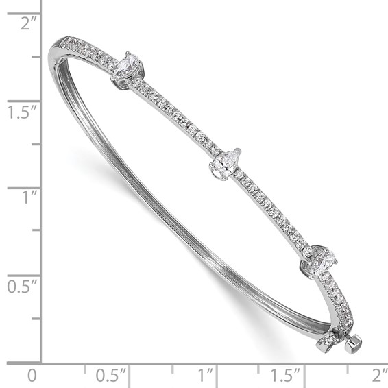 14k White Gold 1 1/4 carat Lab Grown Diamond VS/SI+ G+ Complete Round and Pear Hinged Bangle Bracelet