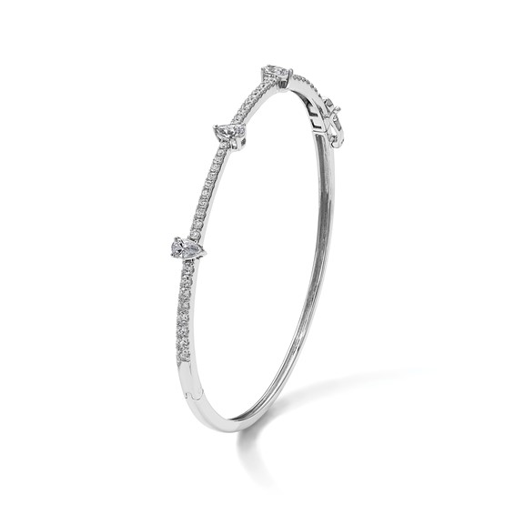 14k White Gold 1 1/4 carat Lab Grown Diamond VS/SI+ G+ Complete Round and Pear Hinged Bangle Bracelet