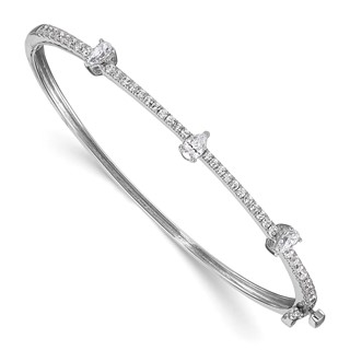 14k White Gold 1 1/4 carat Lab Grown Diamond VS/SI+ G+ Complete Round and Pear Hinged Bangle Bracelet