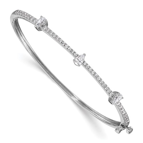14K White Gold 1.25 Carat Lab Grown Diamond VS SI+ G+ Complete Round and Pear Hinged Bangle Bracelet