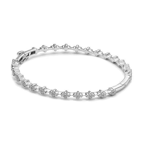 14k White Gold 1 carat Lab Grown Diamond VS/SI+ G+ Complete Hinged Bangle Bracelet