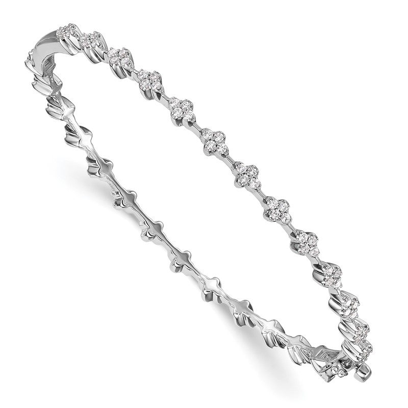 14k White Gold 1 carat Lab Grown Diamond VS/SI+ G+ Hinged Bangle Bracelet