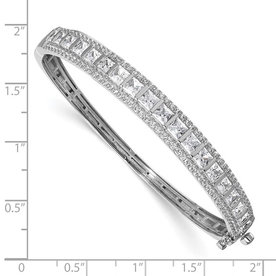 14k White Gold 5 carat Lab Grown Diamond VS/SI+ G+ Round and Princess Hinged Complete Bangle Bracelet