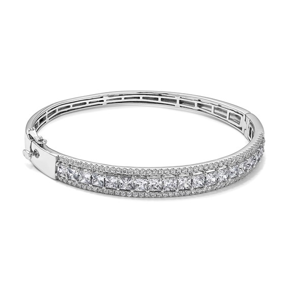 14k White Gold 5 carat Lab Grown Diamond VS/SI+ G+ Round and Princess Hinged Complete Bangle Bracelet