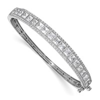 14K White Gold 5 Carat Lab Grown Diamond VS SI+ G+ Round and Princess Hinged Complete Bangle Bracelet view 1