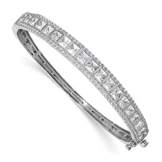 14k White Gold 5 carat Lab Grown Diamond VS/SI+ G+ Round and Princess Hinged Complete Bangle Bracelet