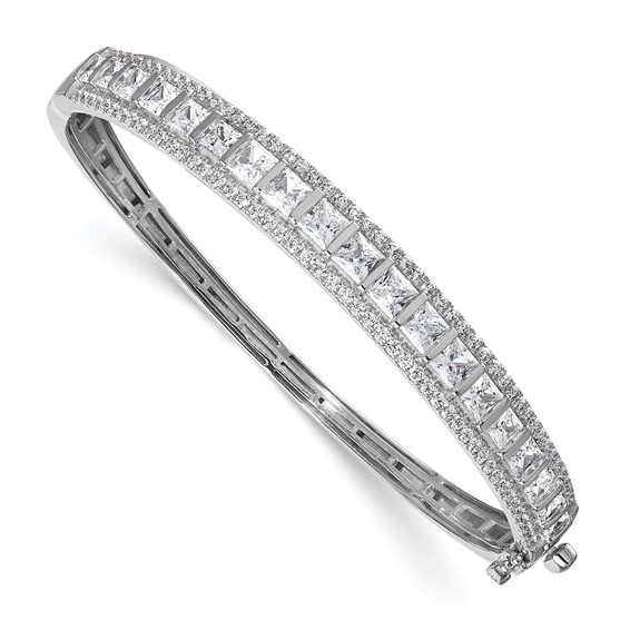14k White Gold 5 carat Lab Grown Diamond VS/SI+ G+ Round and Princess Hinged Complete Bangle Bracelet