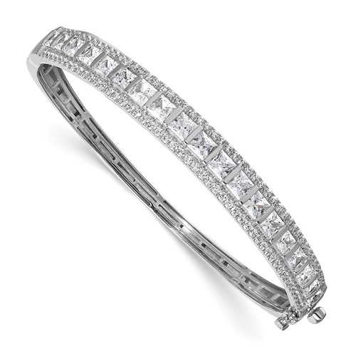 14K White Gold 5 Carat Lab Grown Diamond VS SI+ G+ Round and Princess Hinged Complete Bangle Bracelet
