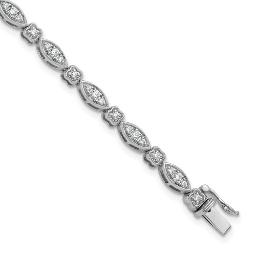 14K White Gold 1 Carat Lab Grown Diamond VS SI+ G+ Complete Fancy Bracelet, 7"