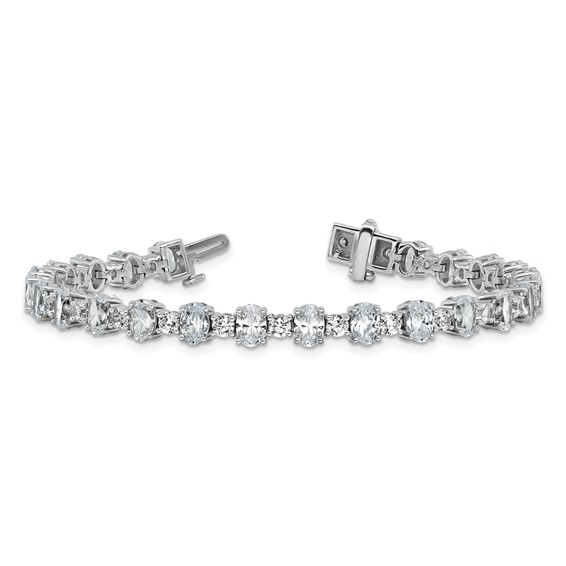 14k White Gold 11 carat Lab Grown Diamond VS/SI+ G+ Complete Round and Oval 7 inch Fancy Tennis Bracelet