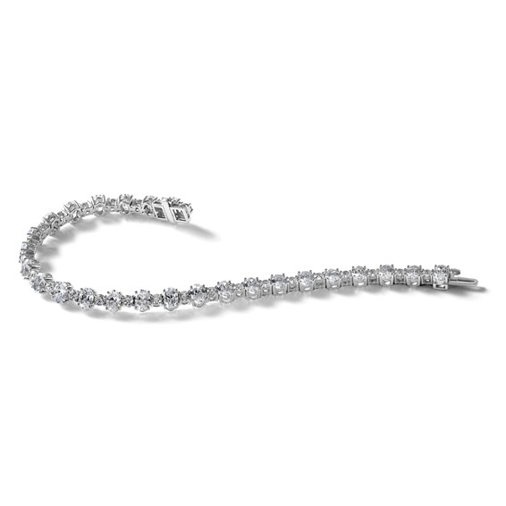 14k White Gold 11 carat Lab Grown Diamond VS/SI+ G+ Complete Round and Oval 7 inch Fancy Tennis Bracelet
