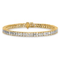 14K Yellow Gold 10 Carat Lab Grown Diamond VS SI+ G+ Complete Emerald Bezel Set Tennis Bracelet view 3