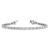 14K White Gold 7.50 Carat Certified Lab Grown Diamond VS SI+ G+ Complete Emerald Bezel Set Tennis Bracelet view 5