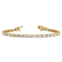 14K Yellow Gold 7.50 Carat Certified Lab Grown Diamond VS SI+ G+ Complete Emerald Bezel Set Tennis Bracelet view 5