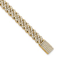 10K Yellow Gold 5 Carat Lab Grown Diamond VS+ F+ Complete 4mm Pavé Cuban Link 8 Bracelet view 1