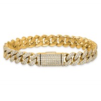 14K Yellow Gold 6.17 Carat Lab Grown Diamond VS+ F+ Complete 4mm Pavé Cuban Link 8 Bracelet view 3