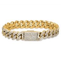 10K Yellow Gold 9.17 Carat Lab Grown Diamond VS SI+ G+ Complete 4mm Pavé Cuban Link 8 Bracelet view 3