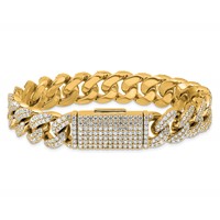 10K Yellow Gold 11.38 Carat Lab Grown Diamond VS SI+ G+ Complete 4mm Pavé Cuban Link 8 Bracelet view 3