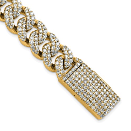 10K Yellow Gold 11.38 Carat Lab Grown Diamond VS+ F+ Complete 4mm Pavé Cuban Link 8 Bracelet