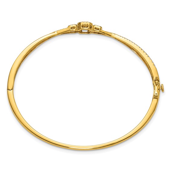 14K Polished and Textured Complete 1/2 carat Diamond Fashion Hinged Oval Bangle Bracelet