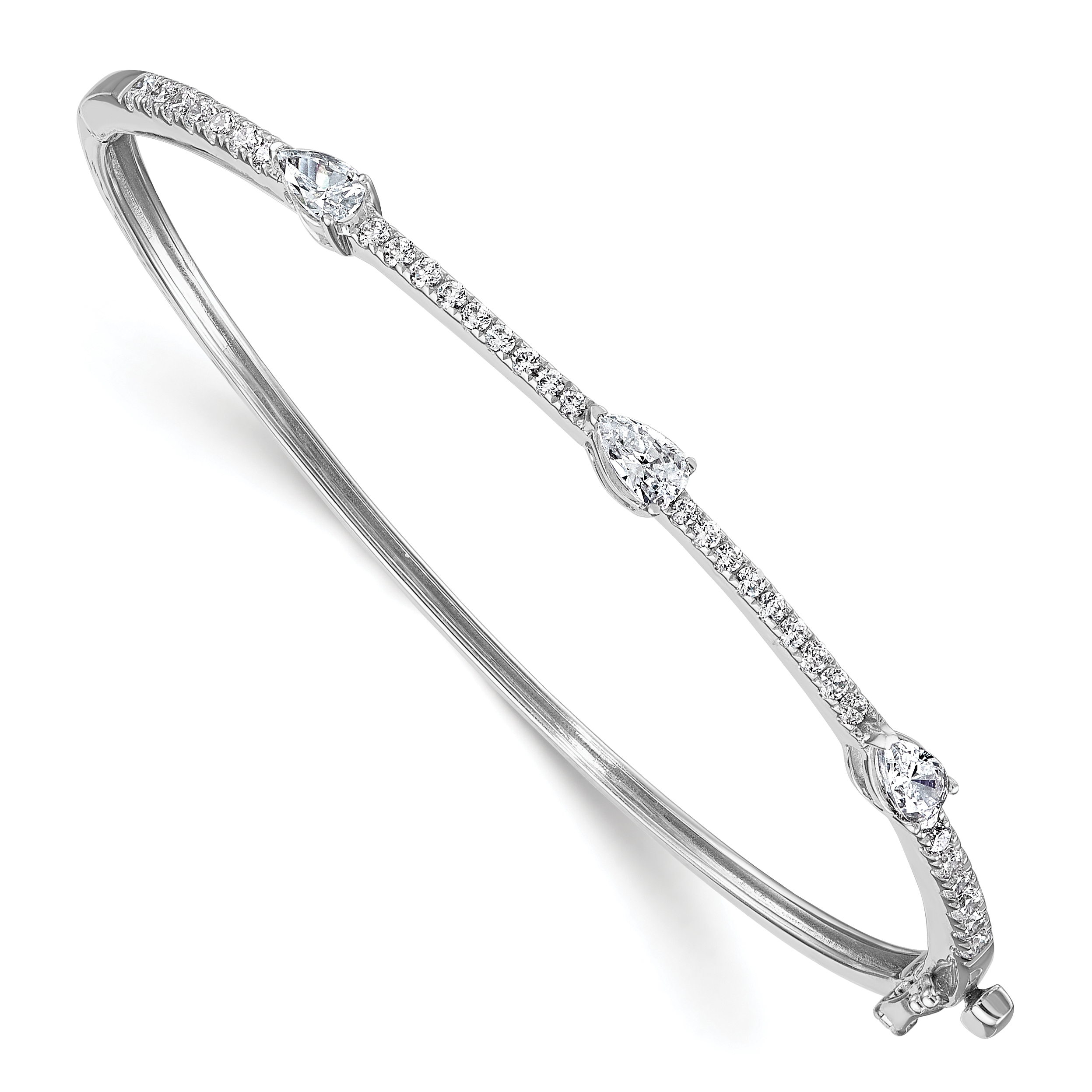 True Origin 14k White Gold 1 3/8 carat Lab Grown Diamond VS D E F Round and Pear 6.75 inch Bangle (BM11001-150-WLD)