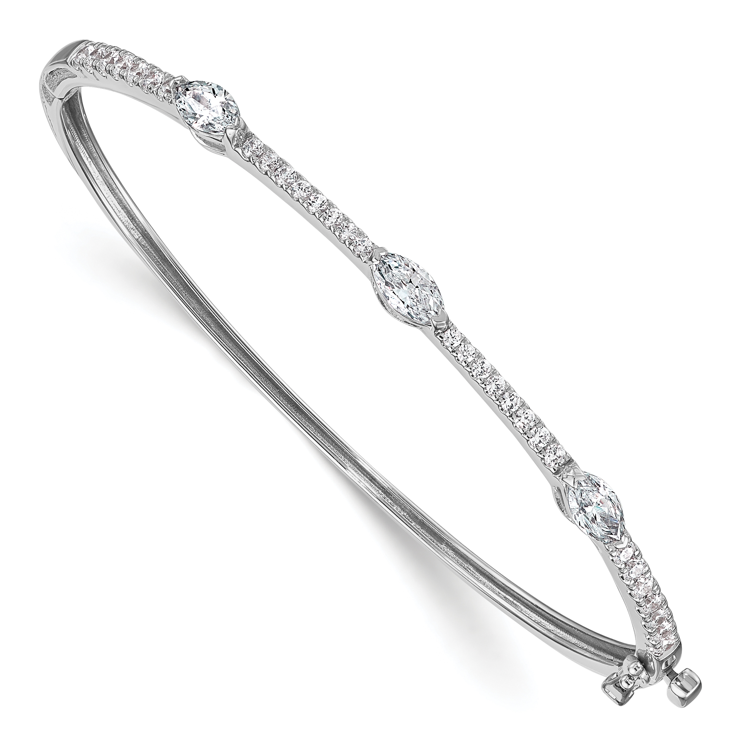 True Origin 14k White Gold 1 5/8 carat Lab Grown Diamond VS D E F Round and Marquise 6.75 inch Bangle (BM11002-162-WLD)