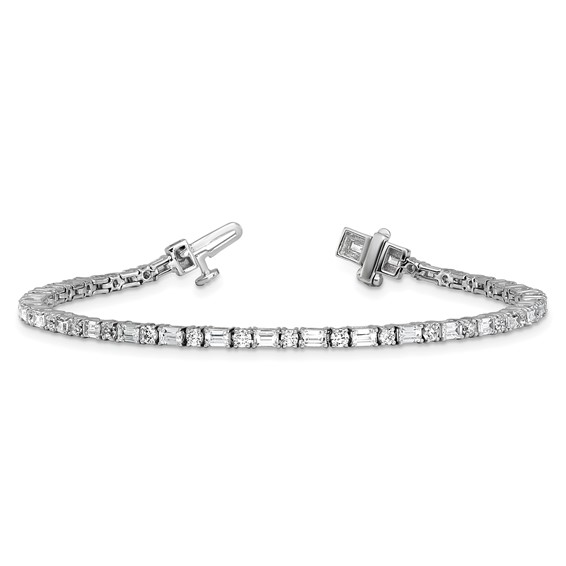 14K White Gold Certified VS/SI FGH Lab Grown Emerald and Round Diamond Tenn