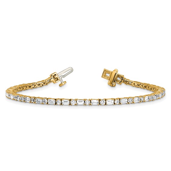 14K Yellow Gold VS/SI+ G+ Lab Grown Emerald and Round Diamond Tennis Brac