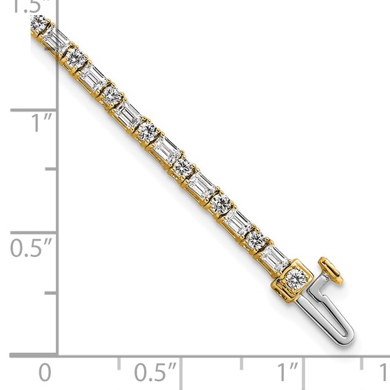 14K Yellow Gold VS/SI+ G+ Lab Grown Emerald and Round Diamond Tennis Brac