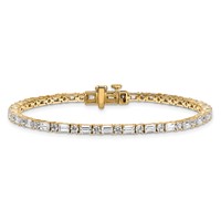 14K Yellow Gold 4.88 Carat Lab Grown Diamond VS SI+ G+ Complete Emerald and Round Tennis Bracelet view 3