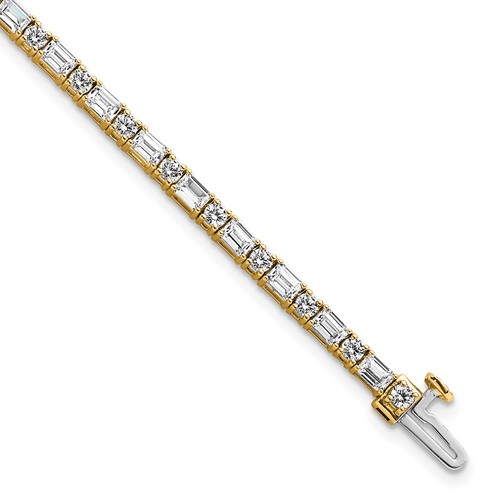 14K Yellow Gold 5 Carat Certified Lab Grown Diamond VS+ F+ Complete Emerald and Round Tennis Bracelet, Igi Jewelry Certification