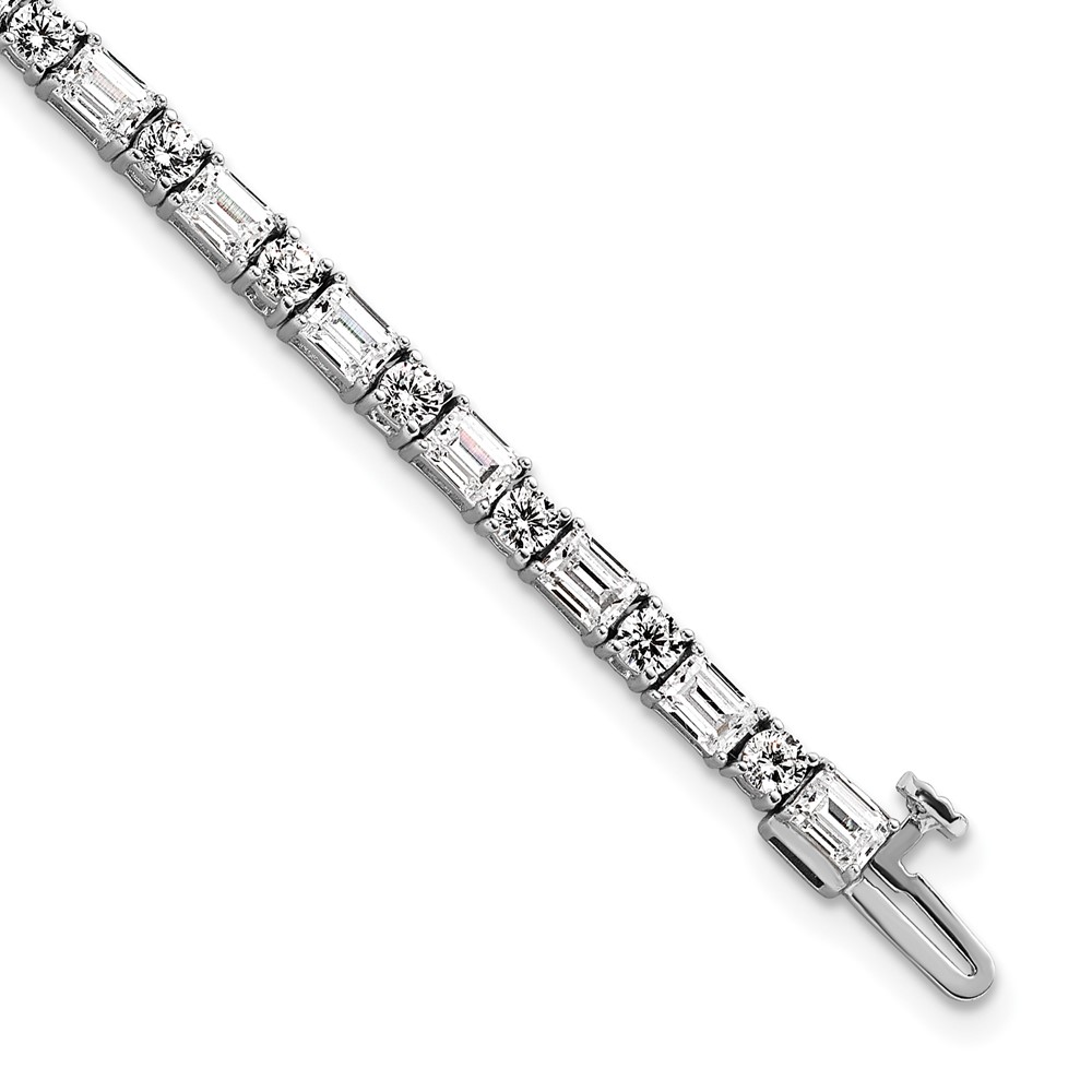 14K White Gold 7 Carat Lab Grown Diamond VS SI+ G+ Complete Emerald and Round Tennis Bracelet