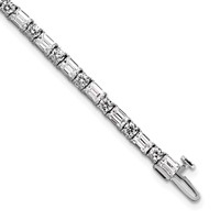 14K White Gold 7 Carat Lab Grown Diamond VS SI+ G+ Complete Emerald and Round Tennis Bracelet view 1