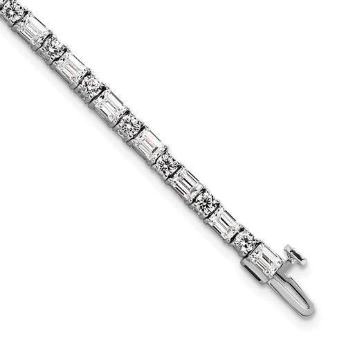 14K White Gold 7 Carat Lab Grown Diamond VS+ F+ Complete Emerald and Round Tennis Bracelet