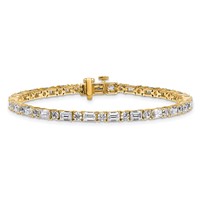 14K Yellow Gold 7 Carat Certified Lab Grown Diamond VS SI+ G+ Complete Emerald and Round Tennis Bracelet view 3
