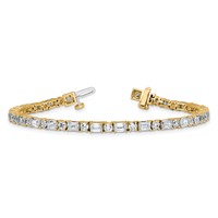 14K Yellow Gold 7 Carat Certified Lab Grown Diamond VS SI+ G+ Complete Emerald and Round Tennis Bracelet view 5