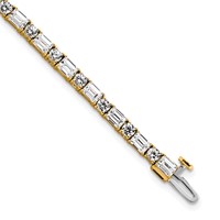 14K Yellow Gold 7 Carat Certified Lab Grown Diamond VS SI+ G+ Complete Emerald and Round Tennis Bracelet view 1
