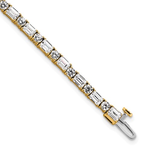 14K Yellow Gold 7 Carat Lab Grown Diamond VS SI+ G+ Complete Emerald and Round Tennis Bracelet