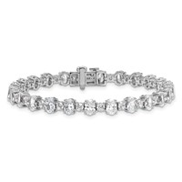 14K White Gold 11 Carat Lab Grown Diamond VS+ F+ Complete Oval and Round Tennis Bracelet view 3