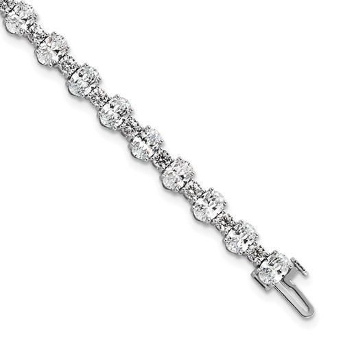 14K White Gold 11 Carat Lab Grown Diamond VS+ F+ Complete Oval and Round Tennis Bracelet