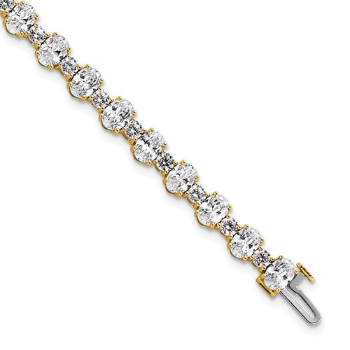 14K Yellow Gold 11 Carat Lab Grown Diamond VS SI+ G+ Complete Oval and Round Tennis Bracelet